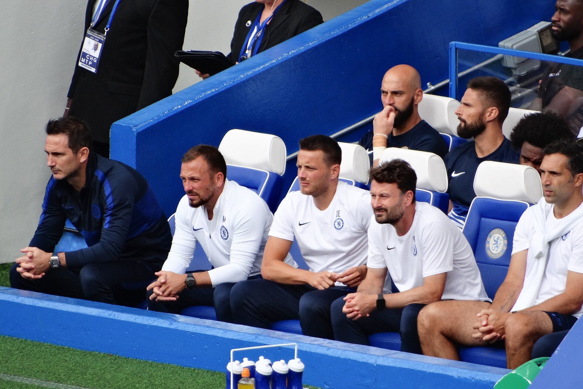O banco do Chelsea em 2019, na primeira época de Frank Lampard como treinador