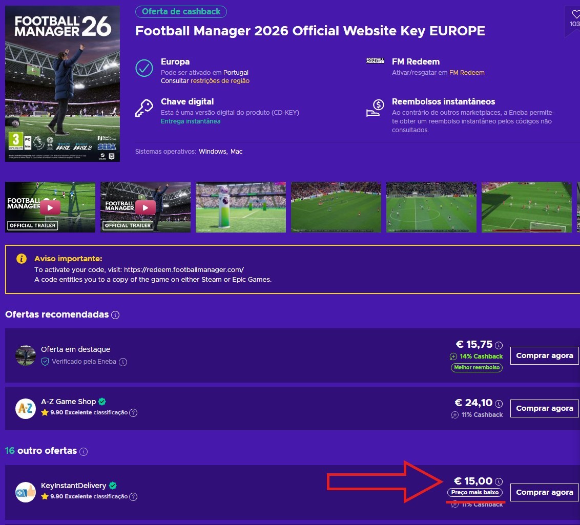 Comprar FM 2026 na ENEBA