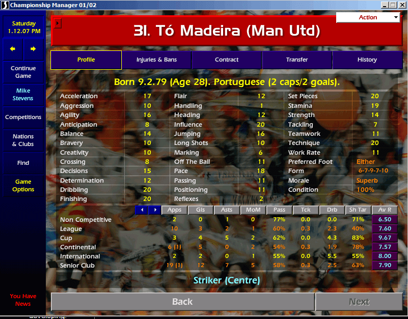 Num save do CM 01/02, o Tó Madeira já no Manchester United