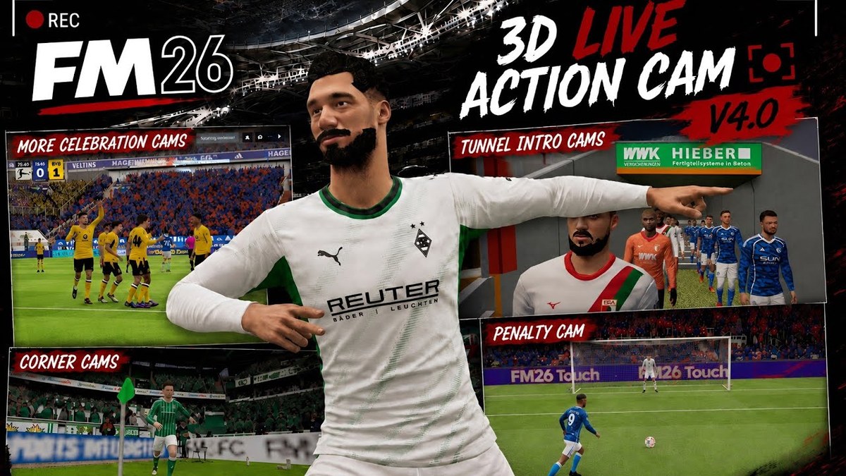 3D Live Action Cam com câmaras de festejos, cantos, túnel e penáltis