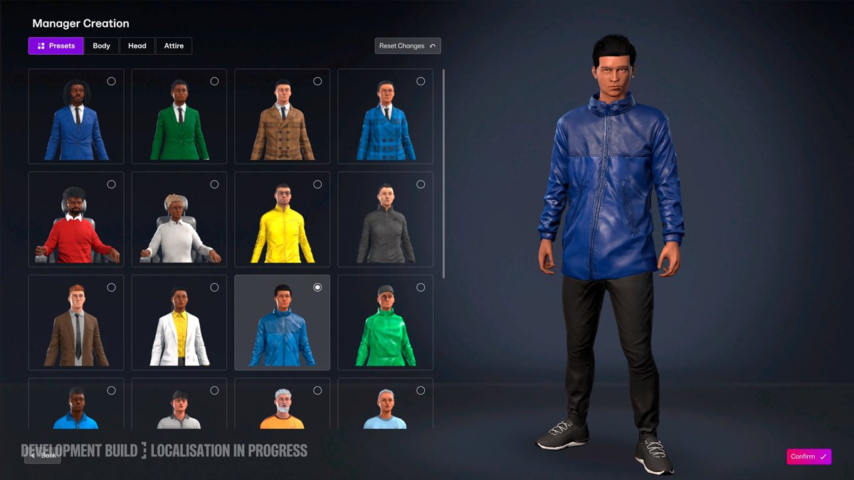 Separador Presets do criador de treinador do FM27, com vários modelos prontos a escolher