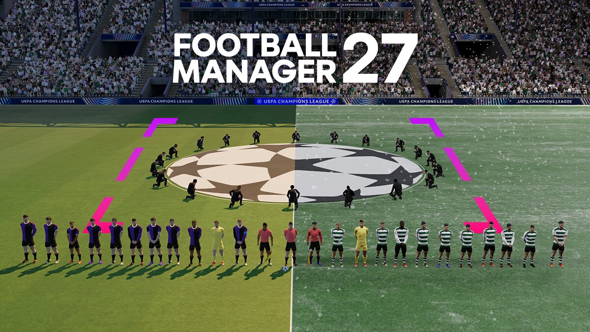 Dia de jogo da Liga dos Campeões no FM27, com meteorologia diferente em cada metade do relvado