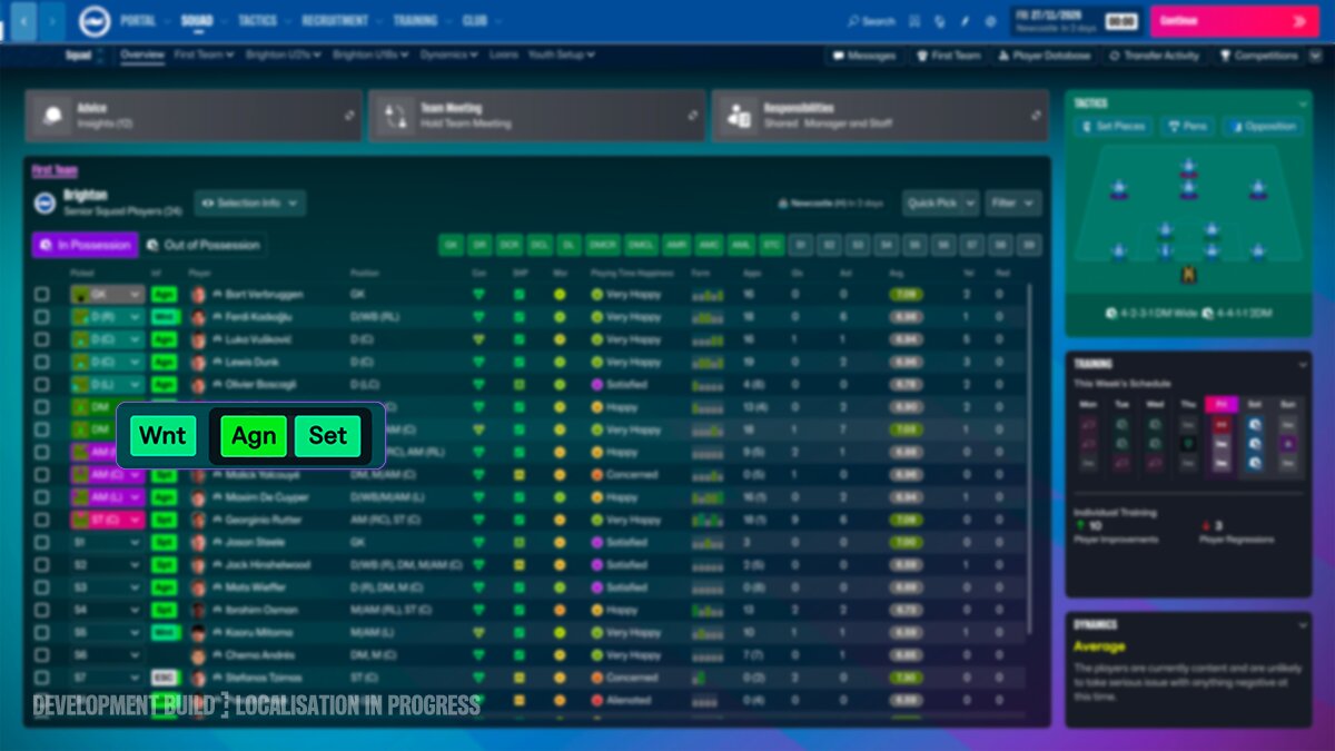 Estados de jogador no FM27, com os novos estados de curso e liderança