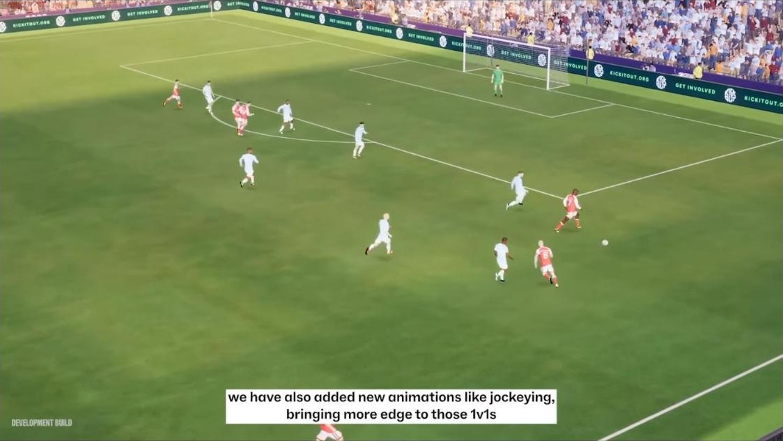 Defesa a fazer jockeying a um atacante no FM27