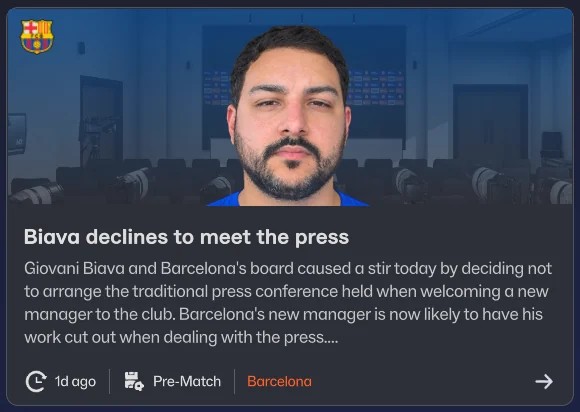 Notícia do FM27 com a foto real do treinador