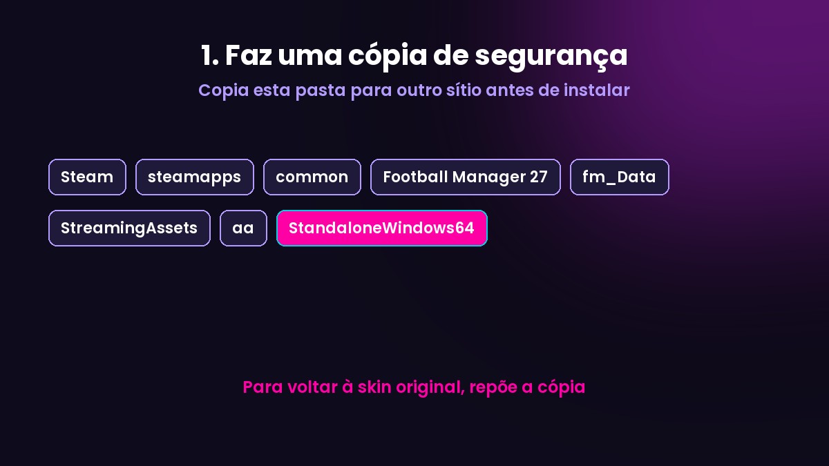 Pasta StandaloneWindows64 do FM27 a guardar antes de instalar a skin